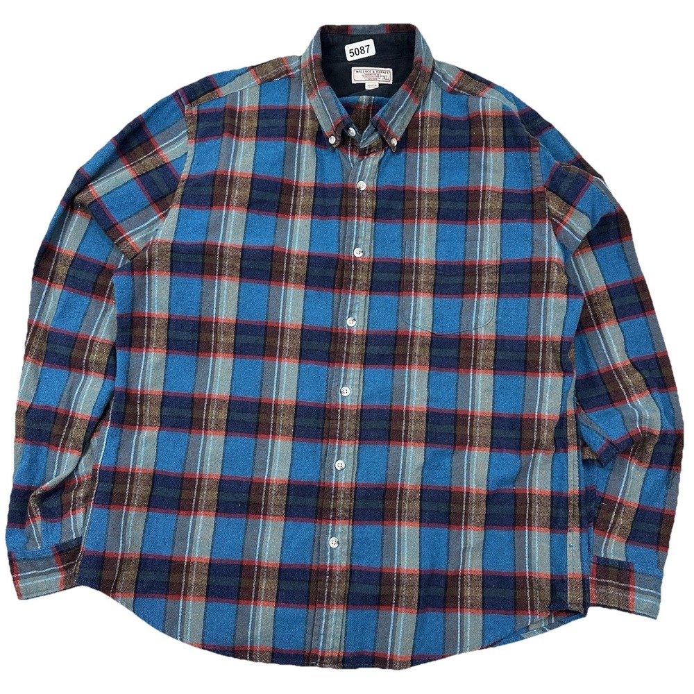 Wallace & Barnes Wool Cotton Flannel Shirt Mens XL Blue Teal Plaid Thick Shacket
